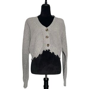 Gray Cropped Cardigan with Distressed Edge No Comment Size L